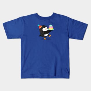 Birthday Penguin with a cake Kids T-Shirt